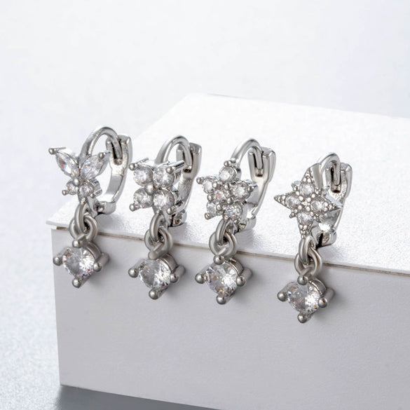 Wholesale Women's Copper Earring With Flower Pattern And Microinlaid Zircon