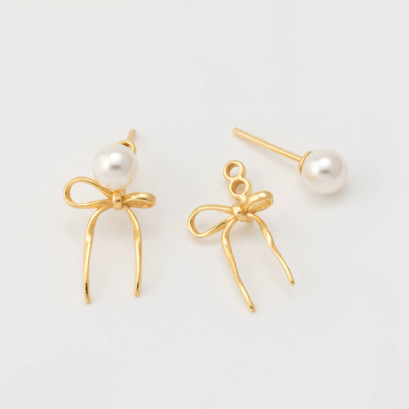 Wholesale Women's Copper Earrings With Antique Pearl Bow And Butterfly Tie Geometric Animal Zodiac Patterns Real Gold Plated