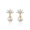 Wholesale Women's Copper Earrings With Flower And Geometric Pattern And Zirconia Design