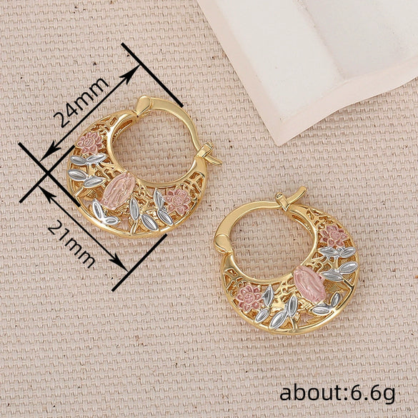 Wholesale Women's Copper Earrings With Flower Leaf Geometric Patterns Electroplated