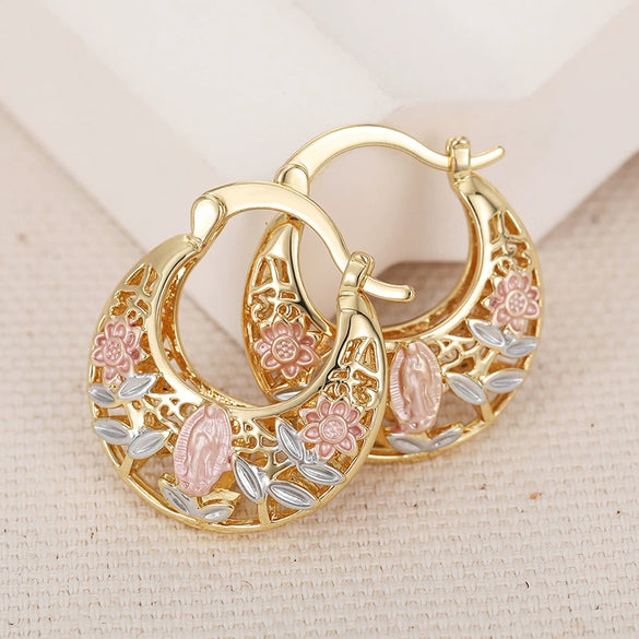 Wholesale Women's Copper Earrings With Flower Leaf Geometric Patterns Electroplated
