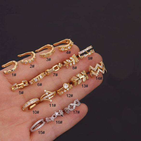 Wholesale Women's Copper Earrings With Flower Pattern And Zircon Design Ushaped Ear Clip