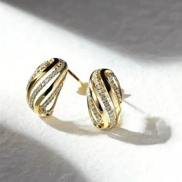 Wholesale Women's Copper Earrings With Geometric Design And Zirconia