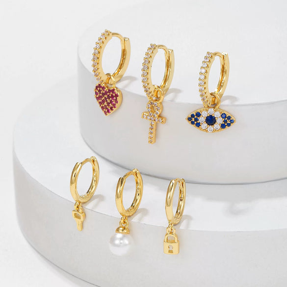 Wholesale Women's Copper Earrings With Inlaid Zircon Geometric And Heart Shape Design