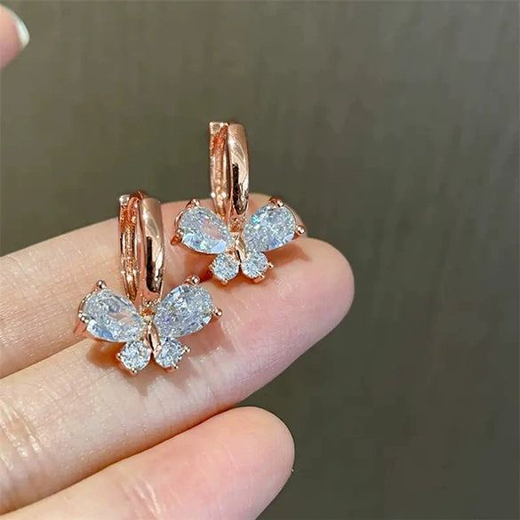 Wholesale Women's Copper Earrings With Inlaid Zirconia Sweet Animal Geometric Design
