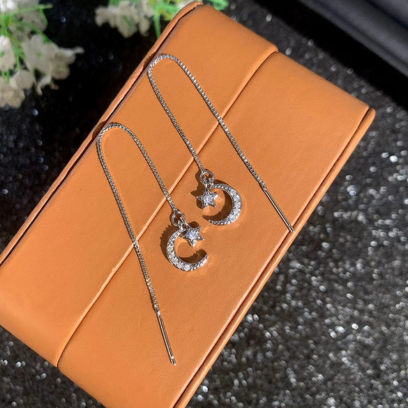 Wholesale Women's Copper Earrings With Star And Geometric Pattern And Zirconia Inlay Sweet And Minimalist Style