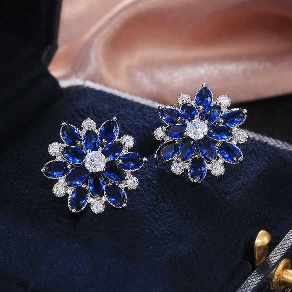 Wholesale Women's Copper Earrings With Sunflower Pattern And Highend Style Set With Precious Stones