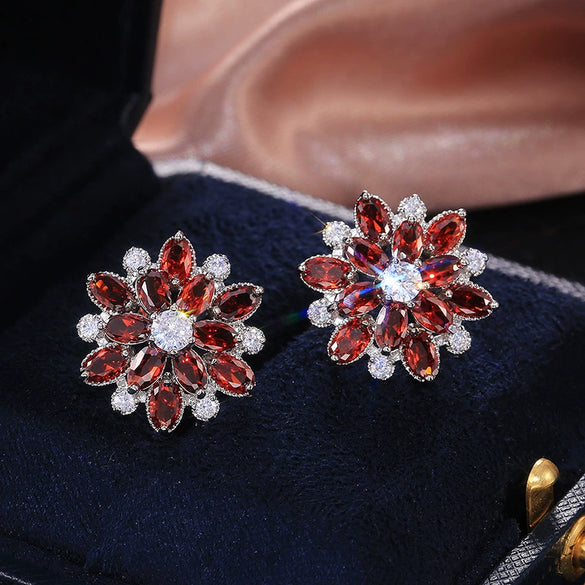 Wholesale Women's Copper Earrings With Sunflower Pattern And Highend Style Set With Precious Stones