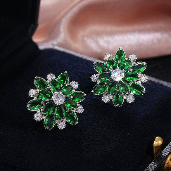 Wholesale Women's Copper Earrings With Sunflower Pattern And Highend Style Set With Precious Stones