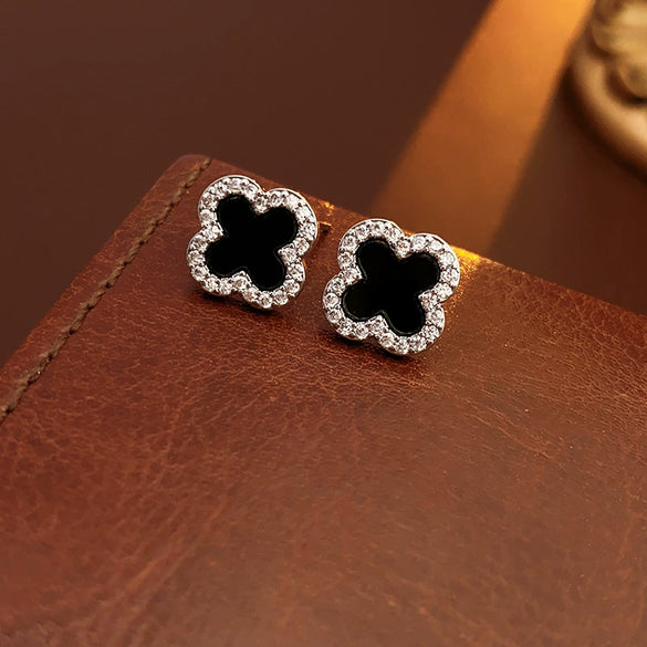 Wholesale Women's Copper Electroplated Geometric And Flower Motherofpearl Zircon Earrings