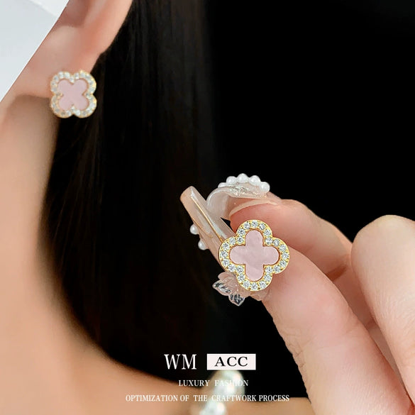 Wholesale Women's Copper Electroplated Geometric And Flower Motherofpearl Zircon Earrings