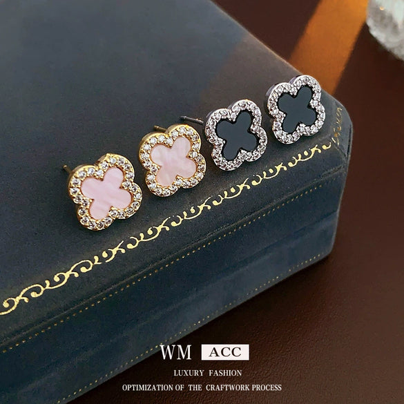 Wholesale Women's Copper Electroplated Geometric And Flower Motherofpearl Zircon Earrings