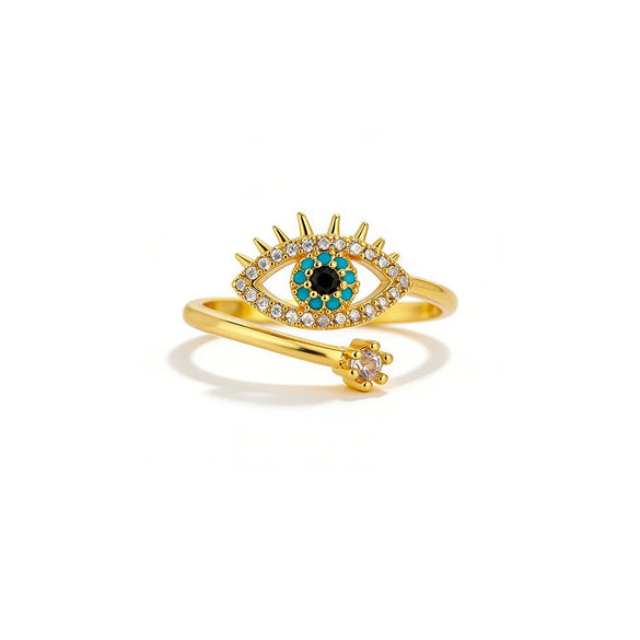 Wholesale Women's Copper Electroplated Gold Inlaid Zircon Eye Design Ring