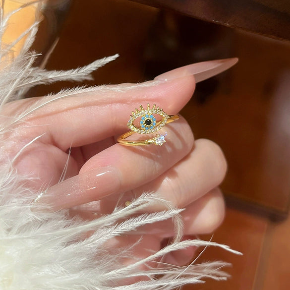 Wholesale Women's Copper Electroplated Gold Inlaid Zircon Eye Design Ring