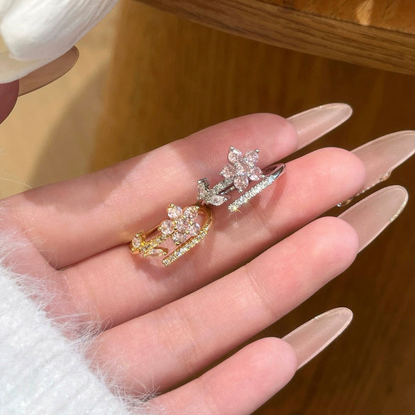 Wholesale Women's Copper Electroplated Gold Inlaid Zircon Flower Ring
