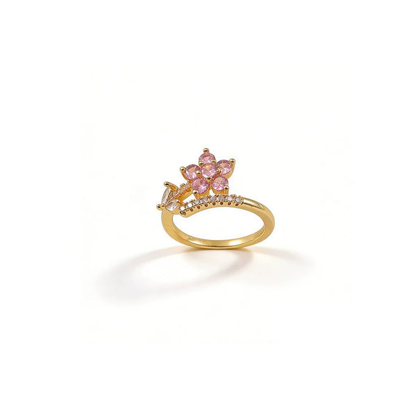 Wholesale Women's Copper Electroplated Gold Inlaid Zircon Flower Ring
