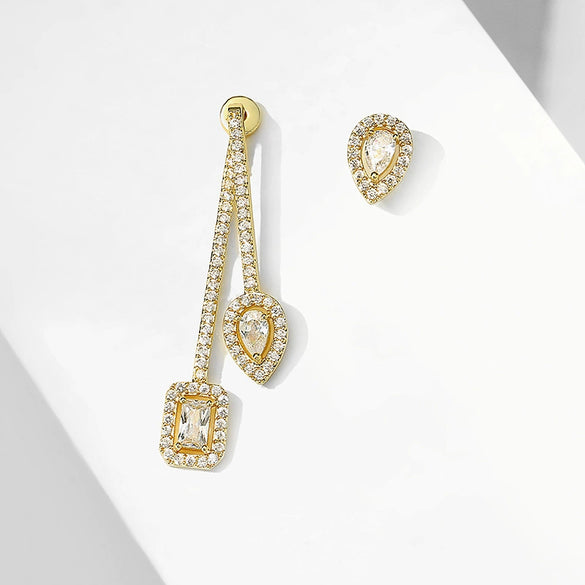 Wholesale Women's Copper Electroplated Inlaid Aaa Zircon Geometric Drop Shape Earrings And Ring Jewelry