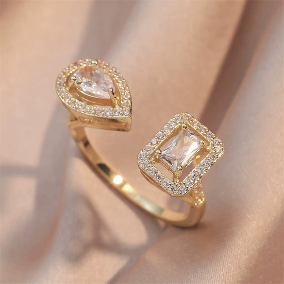 Wholesale Women's Copper Electroplated Inlaid Aaa Zircon Geometric Drop Shape Earrings And Ring Jewelry