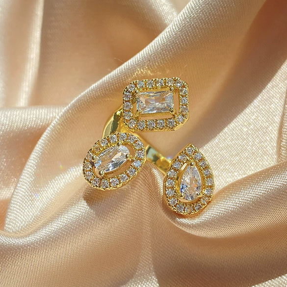 Wholesale Women's Copper Electroplated Inlaid Aaa Zircon Geometric Drop Shape Earrings And Ring Jewelry