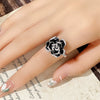 Wholesale Women's Copper Enamel Zircon Ring With Black Rose Flower Pattern Handmade Drop Glue Design