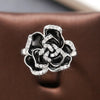 Wholesale Women's Copper Enamel Zircon Ring With Black Rose Flower Pattern Handmade Drop Glue Design