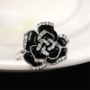 Wholesale Women's Copper Enamel Zircon Ring With Black Rose Flower Pattern Handmade Drop Glue Design