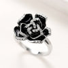 Wholesale Women's Copper Enamel Zircon Ring With Black Rose Flower Pattern Handmade Drop Glue Design
