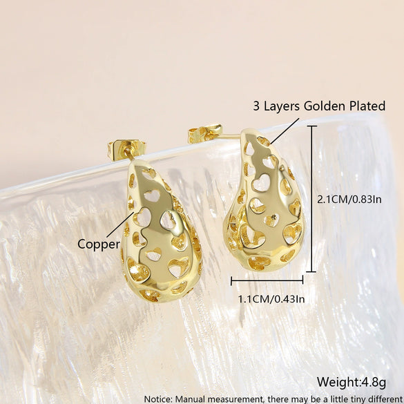 Wholesale Women's Copper Exaggerated Hollow Heart Drop Geometric Earrings With Electroplating