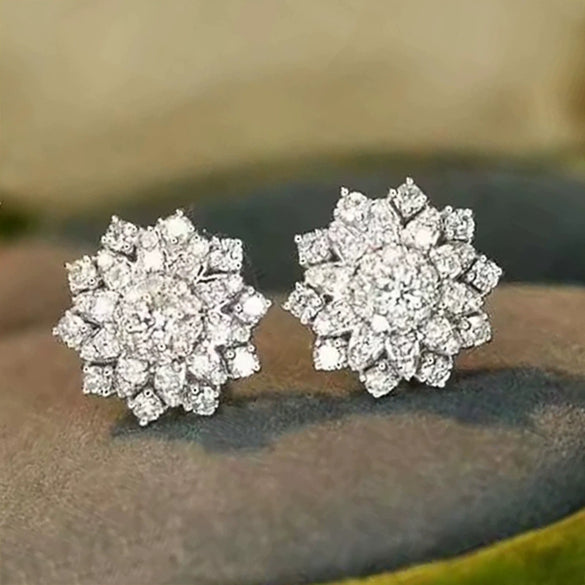 Wholesale Women's Copper Flower And Snowflake Earrings Set With Zirconia