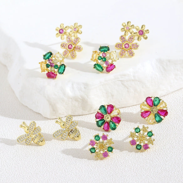 Wholesale Women's Copper Flower Animal Zodiac Electroplated Earrings