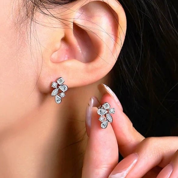 Wholesale Women's Copper Flower Geometric Earrings With Micropaved Zirconia