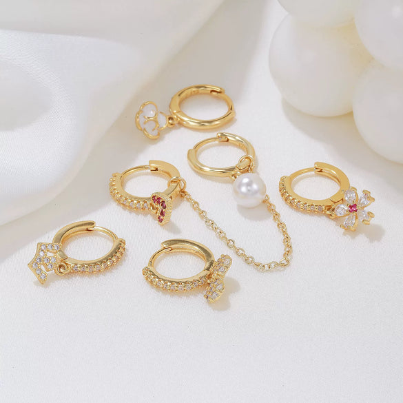 Wholesale Women's Copper Flower Geometric Heart Shape Inlaid Zircon Earrings Set