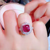 Wholesale Women's Copper Flower Inlaid Zircon Simulation Ruby Ring