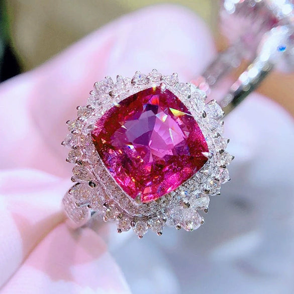 Wholesale Women's Copper Flower Inlaid Zircon Simulation Ruby Ring