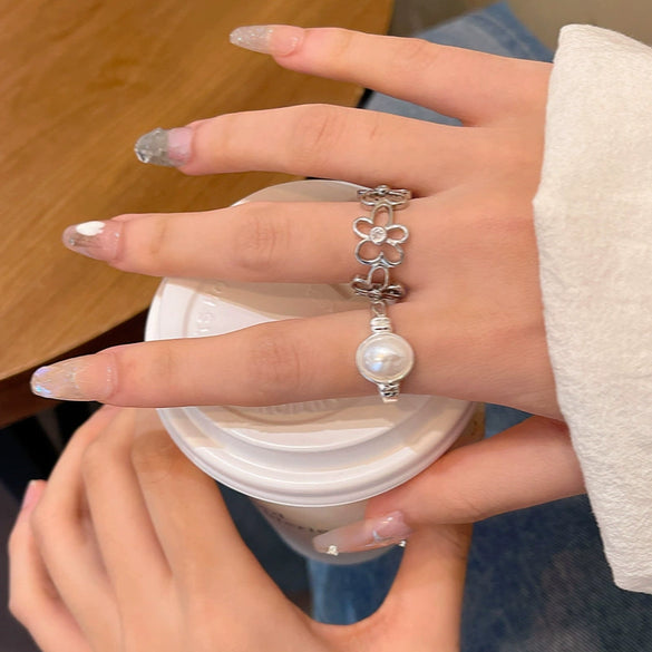 Wholesale Women's Copper Flower Open Ring Cold Style Electroplated