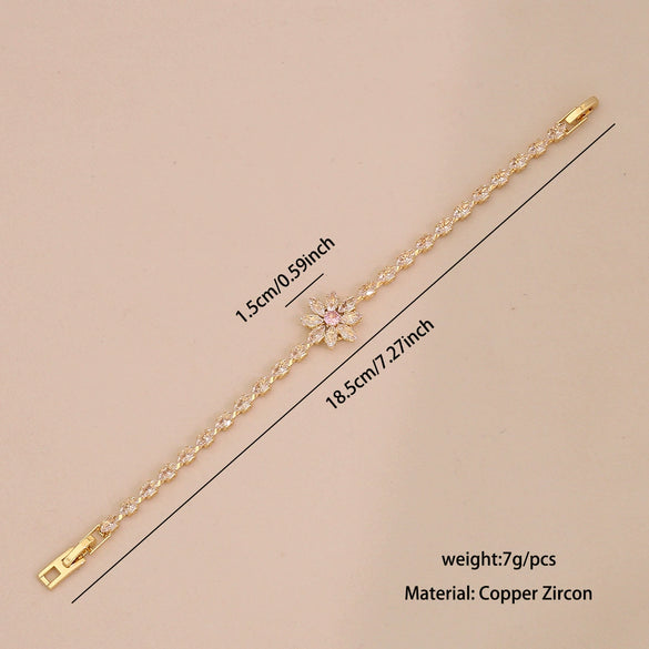 Wholesale Women's Copper Flower Pattern Electroplated Light Luxury Joker Style Zircon Bracelet