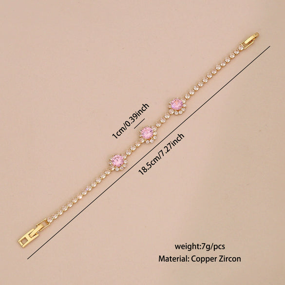 Wholesale Women's Copper Flower Pattern Electroplated Light Luxury Joker Style Zircon Bracelet
