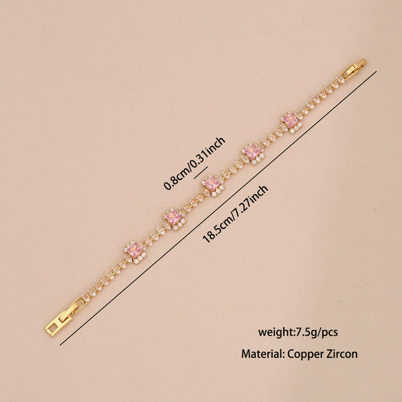 Wholesale Women's Copper Flower Pattern Electroplated Light Luxury Joker Style Zircon Bracelet