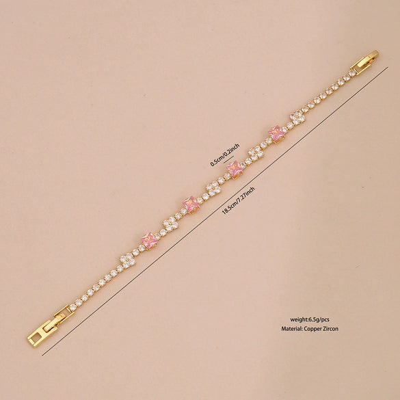 Wholesale Women's Copper Flower Pattern Electroplated Light Luxury Joker Style Zircon Bracelet