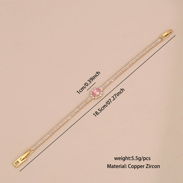 Wholesale Women's Copper Flower Pattern Electroplated Light Luxury Joker Style Zircon Bracelet