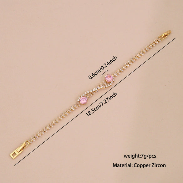Wholesale Women's Copper Flower Pattern Electroplated Light Luxury Joker Style Zircon Bracelet