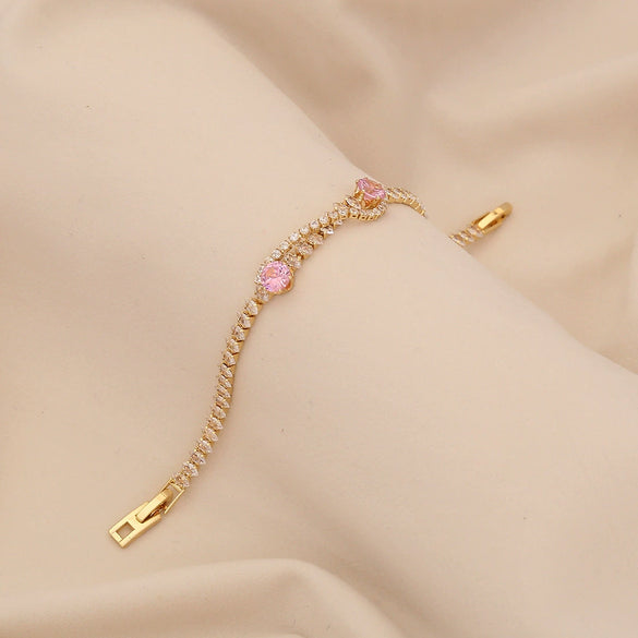 Wholesale Women's Copper Flower Pattern Electroplated Light Luxury Joker Style Zircon Bracelet