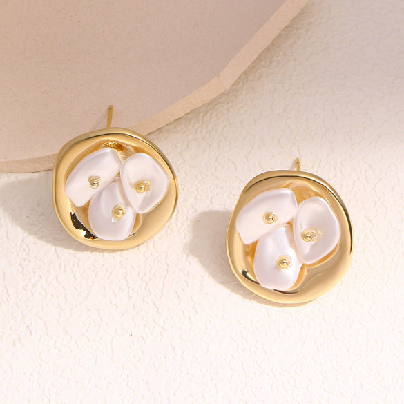 Wholesale Women's Copper Flower Pearl Inlaid Earrings With Constellation Doll Crown Heart Fruit And More Patterns In Small And Fresh Style