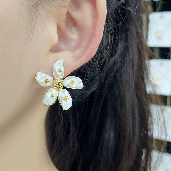 Wholesale Women's Copper Flower Pearl Inlaid Earrings With Constellation Doll Crown Heart Fruit And More Patterns In Small And Fresh Style