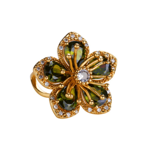 Wholesale Women's Copper Flower Ring Inlaid With Zircon And Full Diamond Electroplated
