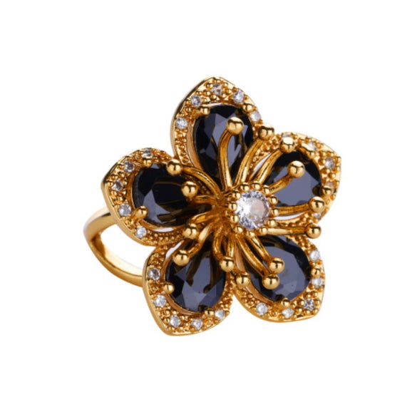 Wholesale Women's Copper Flower Ring Inlaid With Zircon And Full Diamond Electroplated