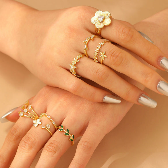 Wholesale Women's Copper Flower Ring With Electroplating Treatment