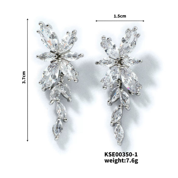 Wholesale Women's Copper Flower Style Zircon Earrings Princess Design
