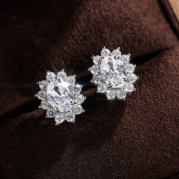 Wholesale Women's Copper Flowershaped Geometric Micropaved Zircon Earrings
