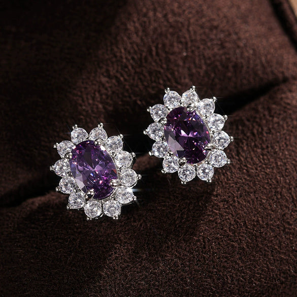 Wholesale Women's Copper Flowershaped Geometric Micropaved Zircon Earrings